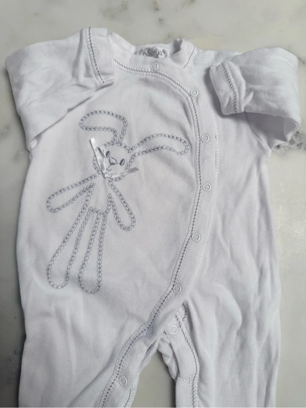 White Baby Footed One-Piece with Bunny Applique